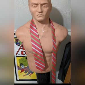 Red With Green And White Stripes Peter Blair 100% Silk Men's Neck Tie